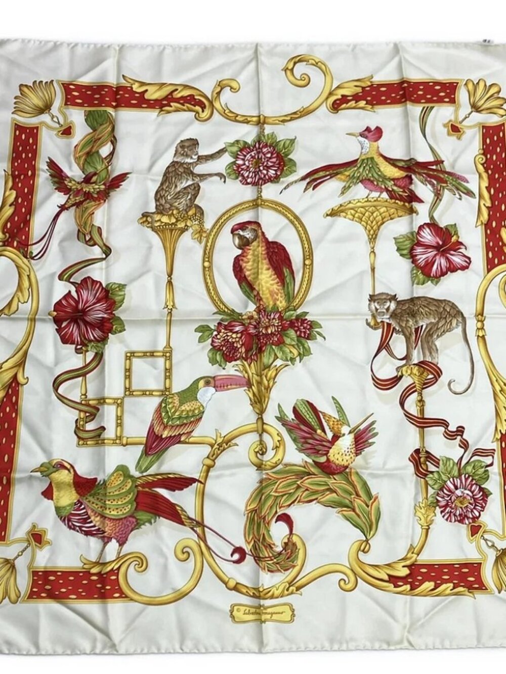 Salvatore Ferragamo Cream Bordeaux Multi Scarf